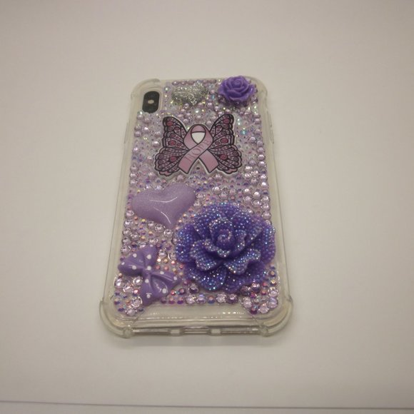Purple Ribbon Purple Bling iPhone Xs Max Cell Phone Case - Picture 3 of 6